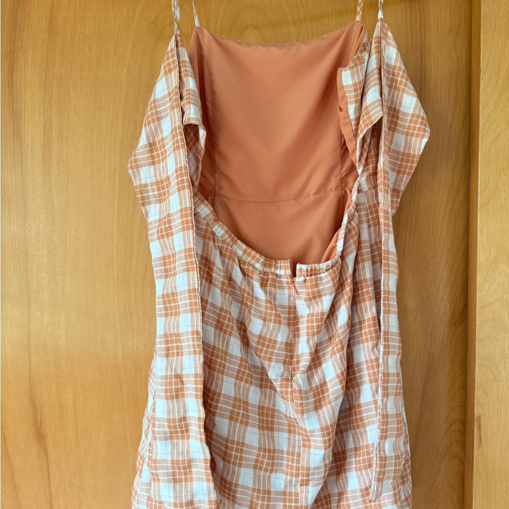 Orange Plaid Sleeveless Dress
